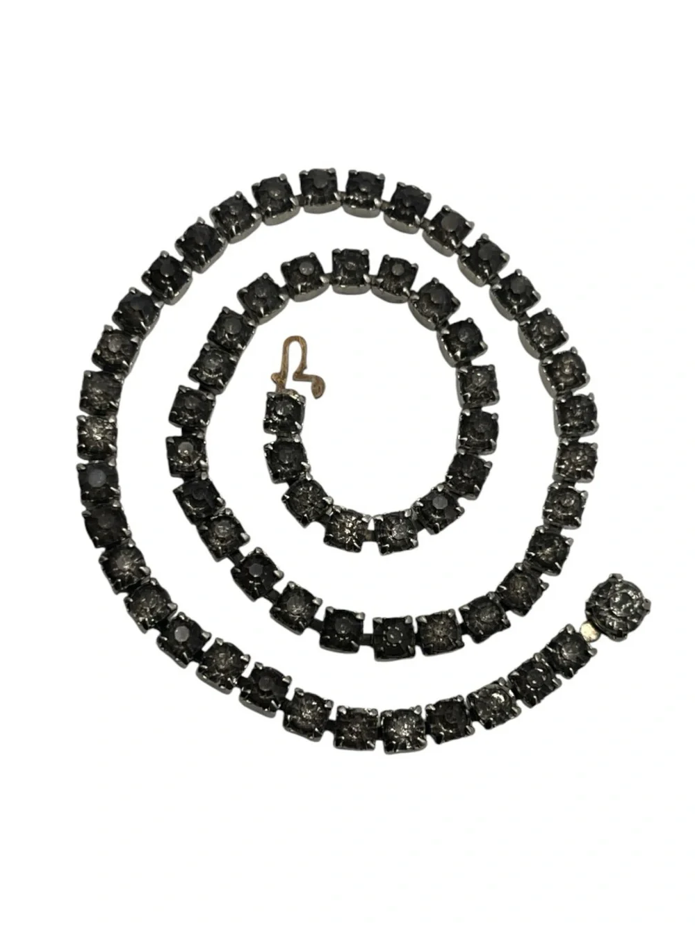 Grey rhinestones silver tone tennis necklace vintage sparkly